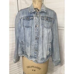 Duck Head Jacket Women’s Blue Denim Medium Wash Pockets Jean Trucker Pocket 1X